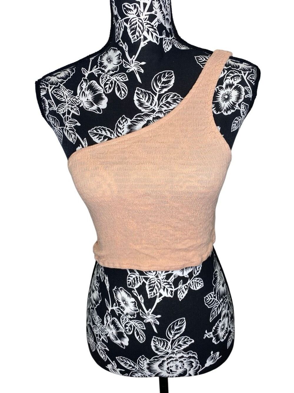 LA Hearts One Shoulder Crop Top Peach Textured Stretch Coquette Y2K Casual